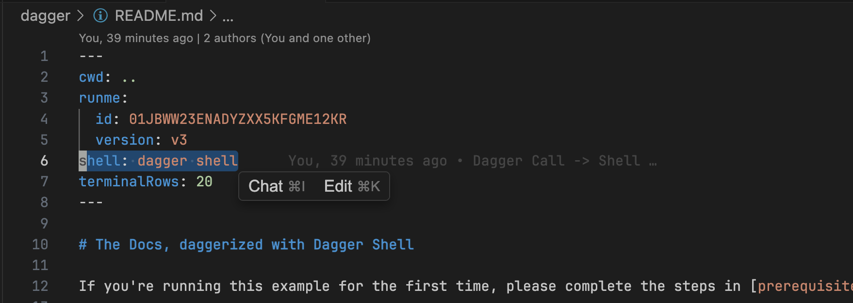 dagger shell in frontamtter